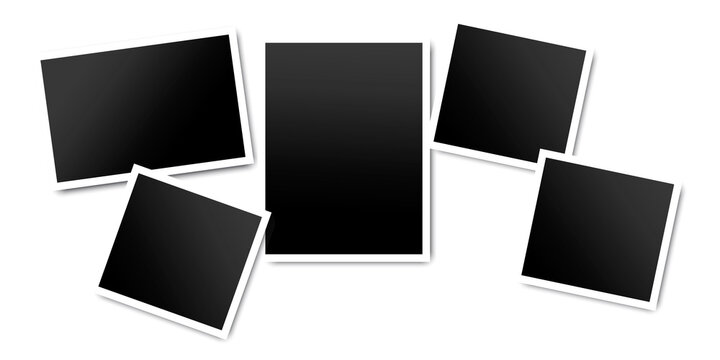 Photo Frame. Blank black photo. Set of black photos with white frames. Vector illustration. Stock image.