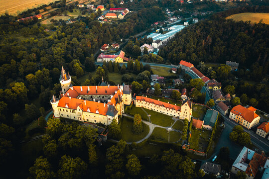 Zleby Chateau is a chateau approximately 7 km east of Caslav. It was originally a castle built by the Lichtenburg family. The first indirect mention of it comes from 1289.