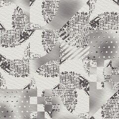 Hip random geo pattern on blurry background. High quality illustration. Classy chic shapes. Fashionable luxurious graphic motif. Geometric shape design on fuzzy blurred backdrop.