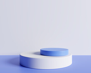 Product display podium with blue abstract background. 3D render