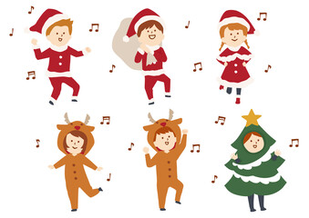 クリスマス衣装の踊る子供たち