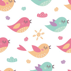 Childish seamless pattern with cute birds . Creative texture for fabric and textile