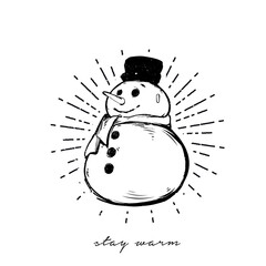 Funny cartoon snowman isolated on white background