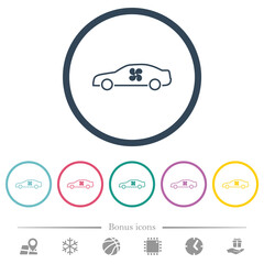 Car interior ventillation flat color icons in round outlines