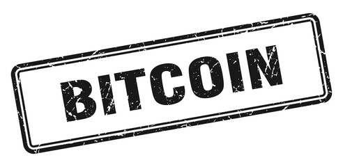 bitcoin stamp. square grunge sign on white background