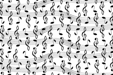 Musical pattern with notes, Music vector pattern - black and white