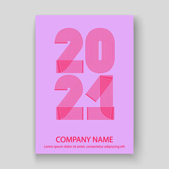 Abstract modern cover design colorful neon zigzag background with  2021 happy new year, 2021 numbers in thin lines striped style, vector illustration for Annual Report, banner, brochure, magazine, lab