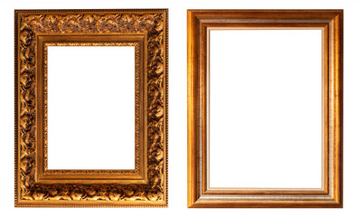 Fototapeta premium Set of gilded antique picture frames isolated on white background.