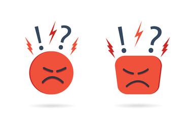 Angry and hate icon. Difficult, bad customer. Negative opinion and experience from client. Unhappy mood on face. Concern, furious and pessimism. Feedback from user. Emoji reaction concept. Vector