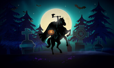 Halloween background with headless horsemen design