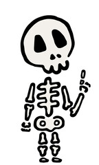 Skeleton pointing up : Hand drawn vector illustration like woodblock print