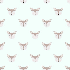 Seamless pattern with a deer head on a green background. Cute pattern for baby