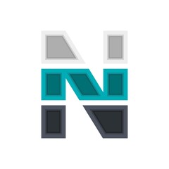 N vector font alphabet, modern dynamic design. Black, irish blue, white color. For; design elements; logo,  creative poster, corporate identity, application etc.