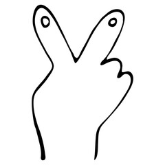 victoria gesture, two fingers up, doodle style vector element, coloring book, isolated object
