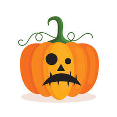 Orange pumpkin lantern with a scary face for Halloween. Festive decoration. Cartoon isolated vector illustration on white background