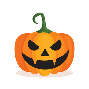 Orange pumpkin lantern with a scary face for Halloween. Festive decoration. Cartoon isolated vector illustration on white background