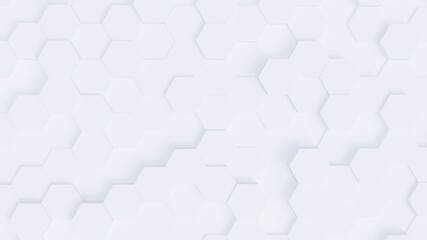 Abstract background, hexagons in different heights, top view, white, 3D rendering
