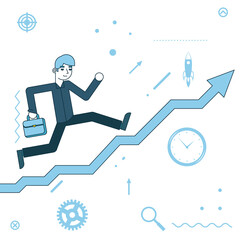 Businessman running to success on infographic stairs flat design Vector Illustration