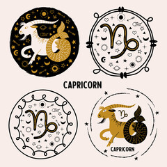 Capricorn is a sign of the zodiac. Horoscope and astrology. Vector illustration in a flat style.