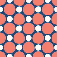 Red and white circles on blue background.