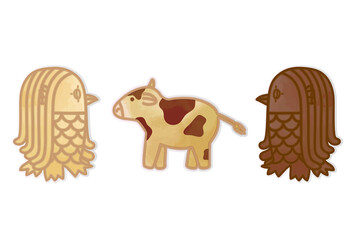 クッキー風の牛とアマビエの年賀状イラスト