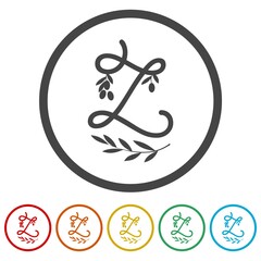 Floral Letter Z Logo Ring Icon, color set