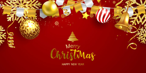 Merry Christmas and New Year Xmas background, Red santa top hat