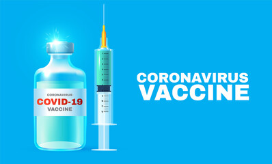 Coronavirus 2019-nCoV Vaccile. Stop Coronavirus design with realistic glossy medical syringe. Healthcare design