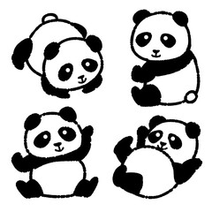 可愛いポーズの白黒パンダ　じゃれあう４態