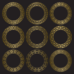 Golden round frames set of traditional ornament borders.