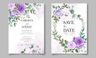 Fototapeta na wymiar Elegant set of wedding invitation cards with beautiful purple floral