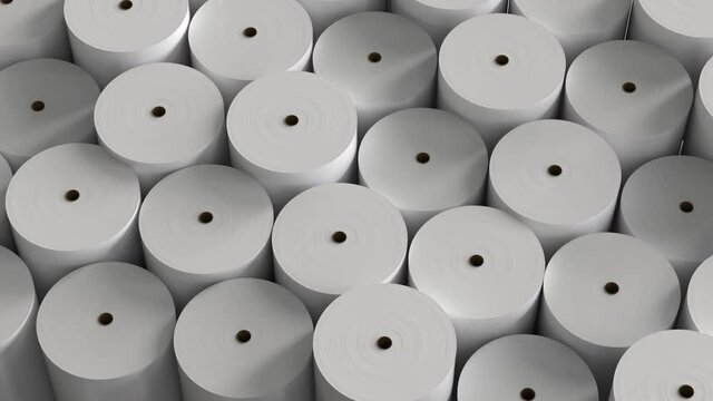 3d rendering white paper rolls background 4k footage