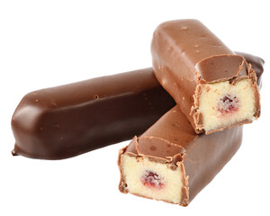 Chocolate marzipan bar with fruit filling isolated