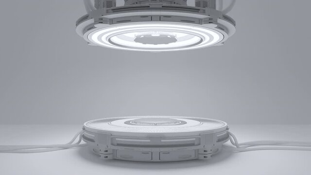 Technology Background. Power podium empty stage. Sci-fi  idea concept. Technological elements innovation background. Animation seamless loop, 3D Render.