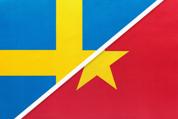 Sweden and Vietnam, symbol of national flags from textile.