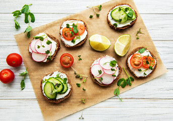 Sandwiches with healthy vegetables and micro greens