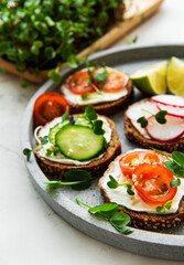 Sandwiches with healthy vegetables and micro greens