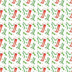 Seamless hand painted pattern with red and green socks