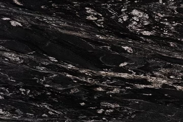 Tuinposter Cosmic Black - natural polished dark granite stone slab, texture for interior, background or other design project. © Dmytro Synelnychenko