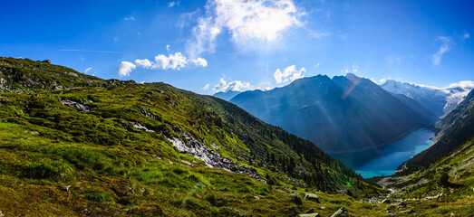 Lake Schlegeis is located in the Zillertal valley, underneath the famous Olperer mountain hut.