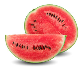 Watermelon slices on white background in selective focus.