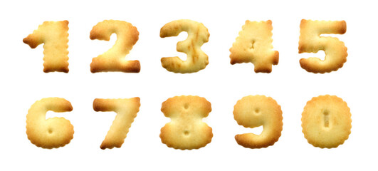 Numeric symbols biscuit cookie isolated on white background. Cookies in a set of numbers.