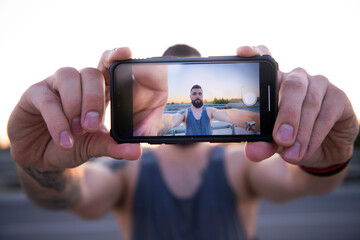 Selfie with a smart phone during the outdoor training