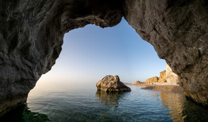 Natural rock grotto on the island of Rhodes