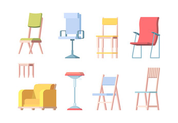 Chairs flat. Modern furniture elegant chairs vector collection. Furniture collection illustration, decoration home interior modern