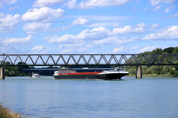 Inland shipping transport on the rhine river near germersheim