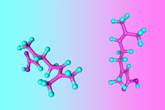 Molecular model of geranic acid, a polyunsaturated fatty acid, a double bond isomer of nerolic acid and a pheromone used by some organisms. Scientific background. 3d illustration