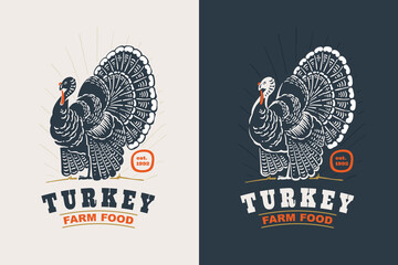 Turkey bird vintage silhouette logo.