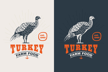 Turkey bird vintage silhouette logo.