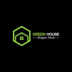 Green house logo.real estate logo ideas concept for eco home isolated black background